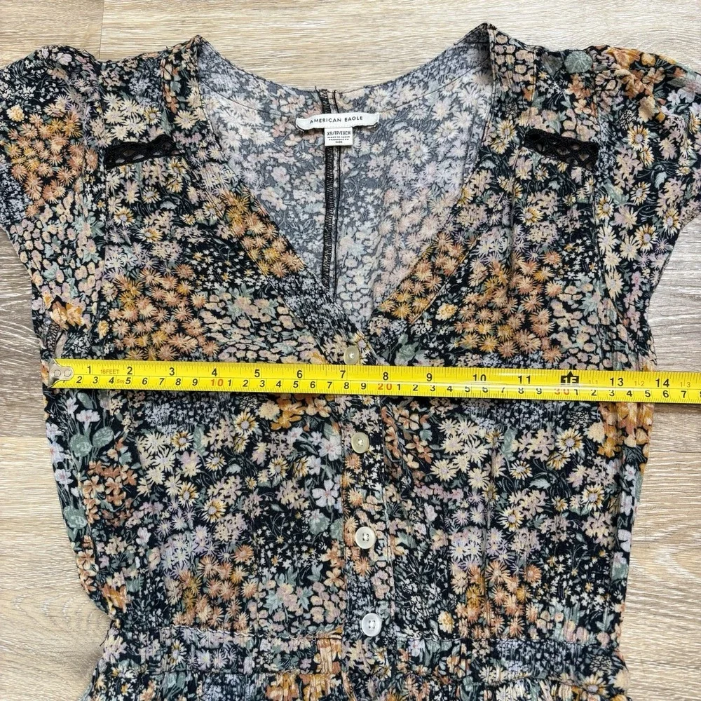 American Eagle Lace Tiered Floral Maxi Dress Women XS Multi Boho Prairie Cottage
